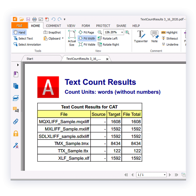 Export word count, character count, and line count results.